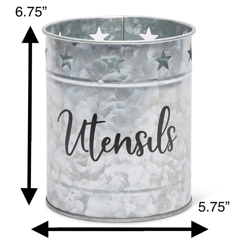 Large Metal Galvanized Utensil Holder for Countertop in Kitchen -‎ TinnLizzie